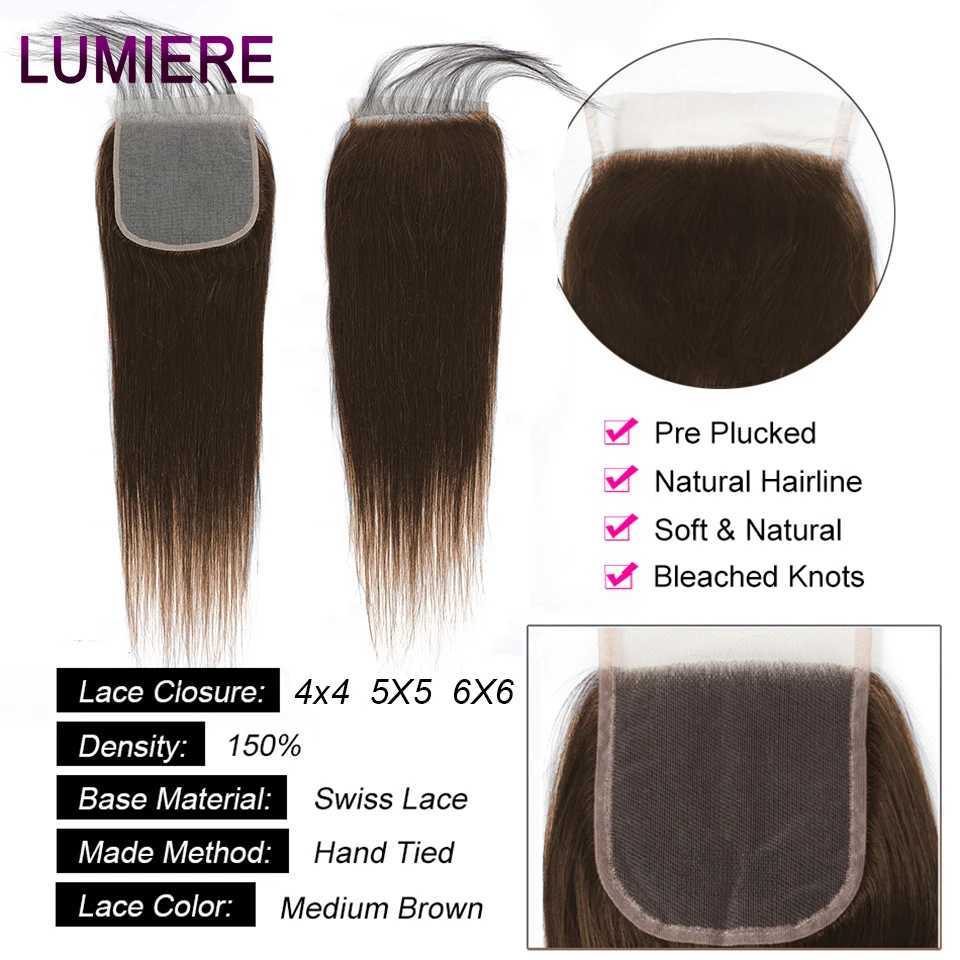 #4Chocolate Dark Brown Bone Straight Human Hair Weave Bundle Deal with Clo Forntal HD Lace Ombre Colored Bundle With CloXJ250120