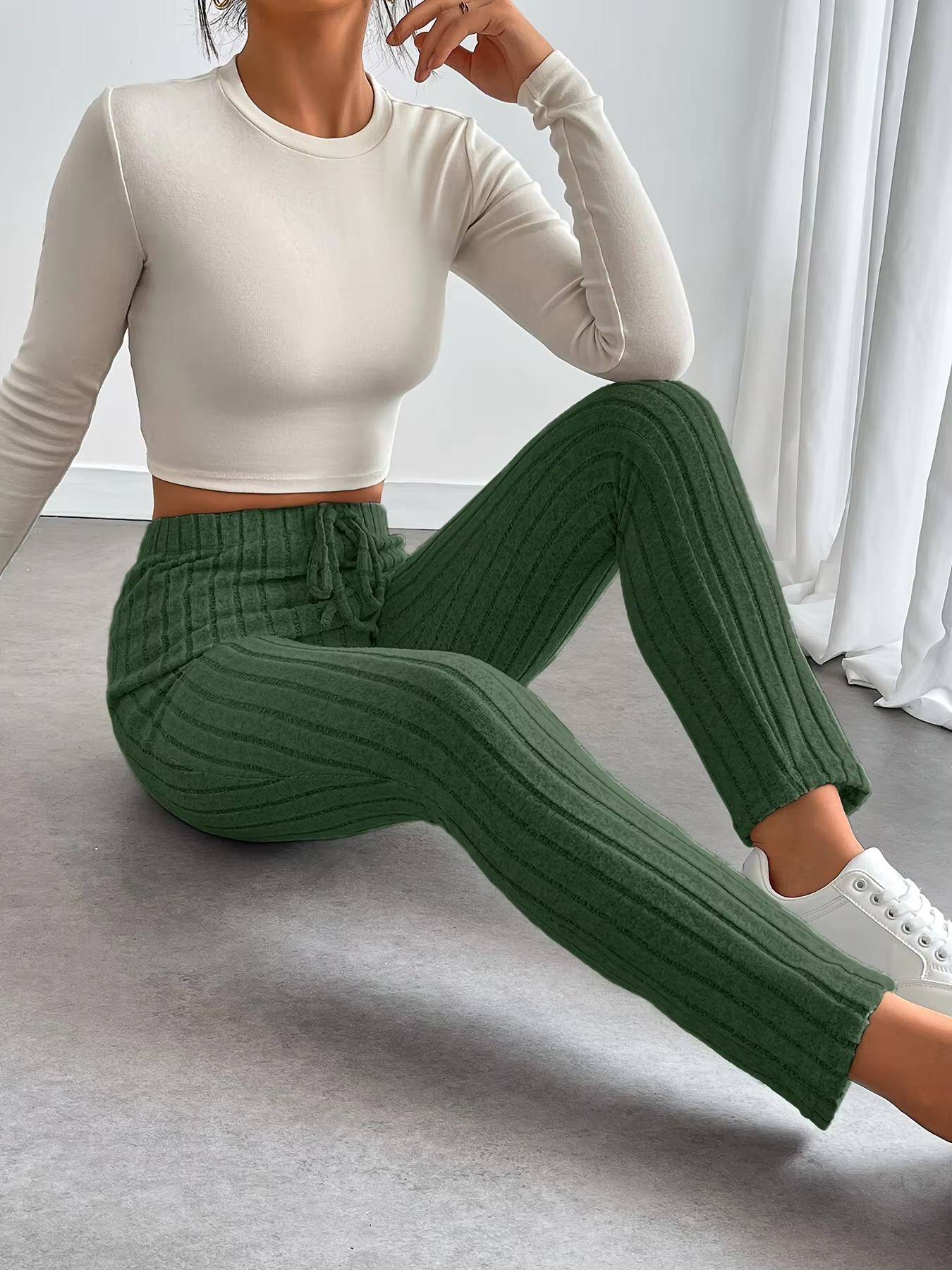 Women's Tailored Pants With Drawstring Design, Soft And Comfortable Knitted Fabric, Versatile