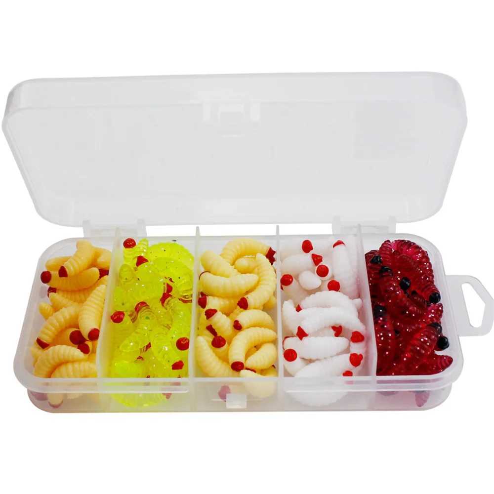 125Pcs Fishing Lure Lifelike Worm Maggot Grub Soft Bait Silicone Artificial Bait Earthworm Baits Smell Shrimp Additive Bass CarpXJ250122