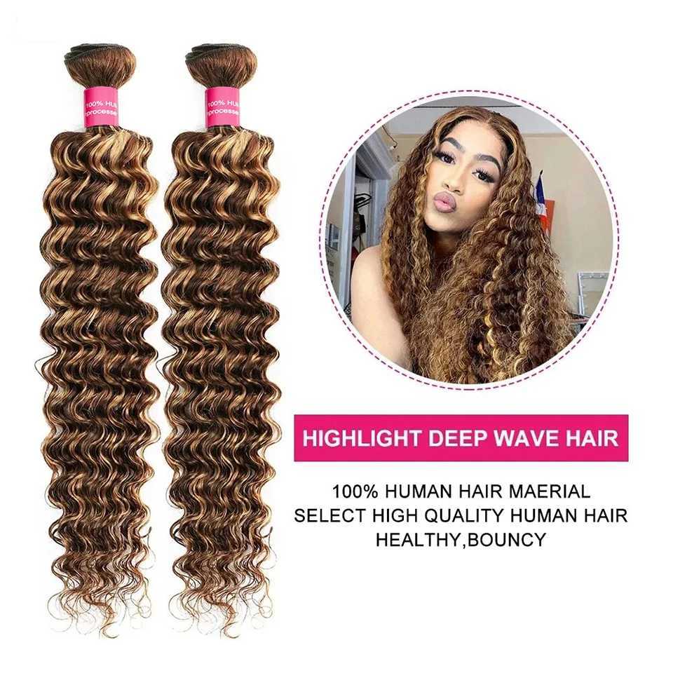 Highlight Deep Wave Bundles With Clo 4/27 Deep Curly Human Hair With 4x4 Clo Remy Hair Extensions Beaushine HairXJ250120