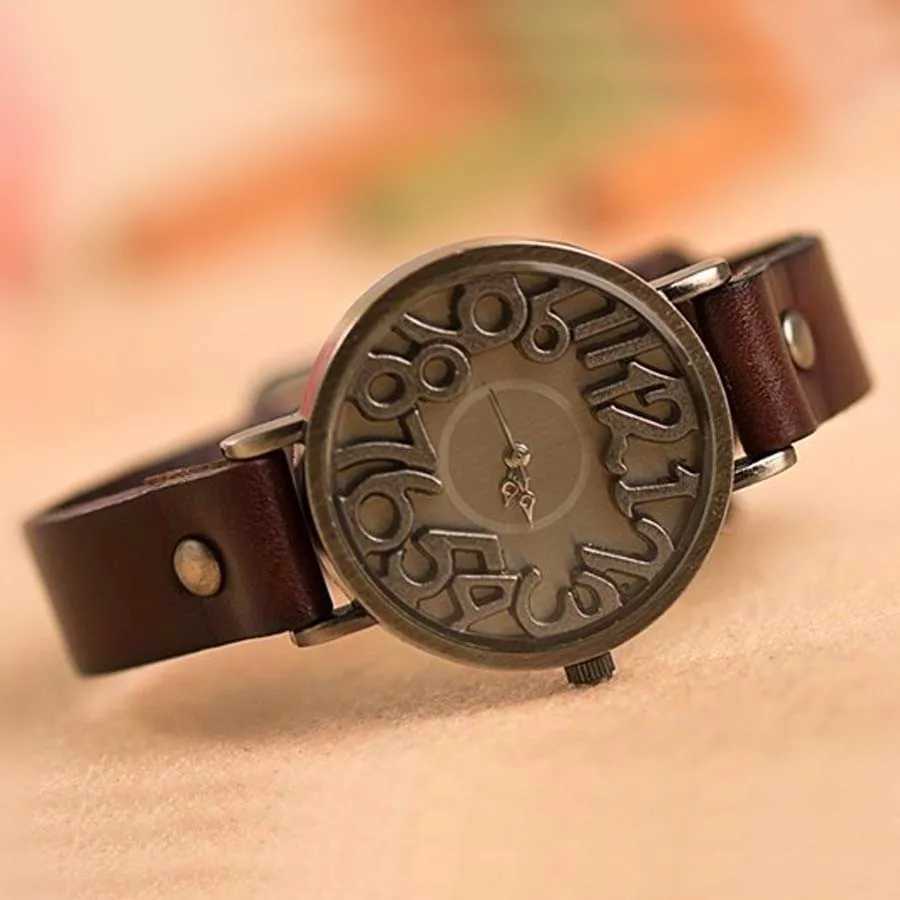Shsby New Vintage Digital Hollow Genuine Cow Leather Strap Watches Wen Dress Watches Fem Quartz Watch Student Leisure Watch X250203