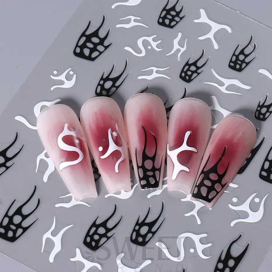 Metallic Silver Flame Nail Stickers Striped Wavy Line Tribal Fire Tatton Slider Holographic 3D Manicure Tips Decoration JISW-TXJ250120