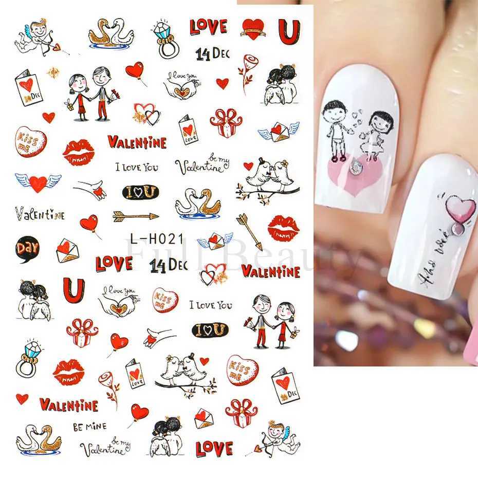 Cartoon Cat Love Nail Stickers 3D Valentine Adhesive Nail Decals Decorations Spring Leaves Birds Flowers Manicure Foils SuppliesXJ250120