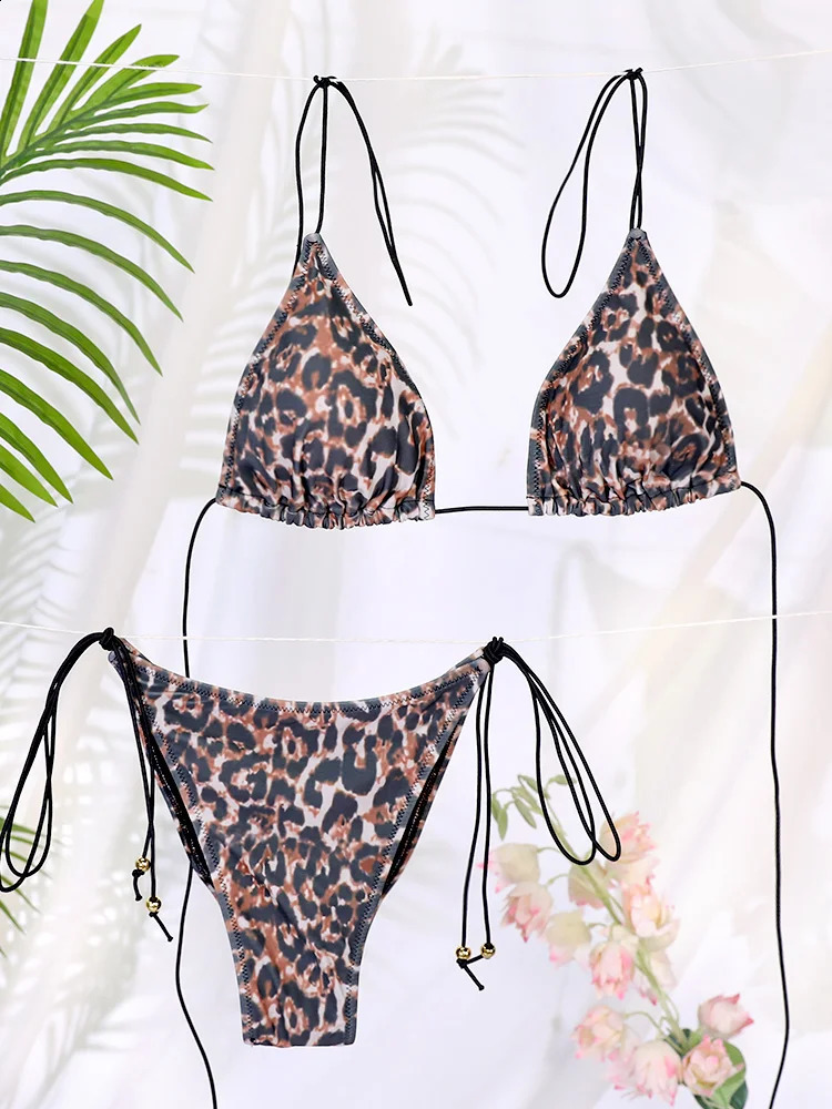 Miyouj Bikini String Swimsuit Sexy Female Bathsuit Women Swimwear High Cut Bathwear Bandage Biquini Leopard Two Pieces Suit 250118