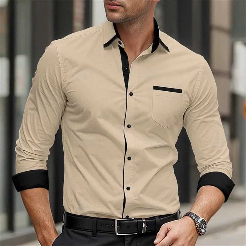 18 color mens shirt long -sleeved shirt single -breasted real pocket daily casual mens top business office loose large sizeXJ250121