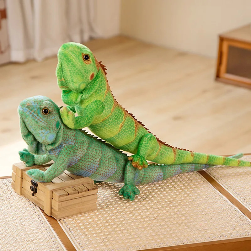 Lifelike Green Brown Iguana Lizard Figurine Model Cute Reptile Lizard Plush Toys Simulation Animal Stuffed Doll Boys Gifts 250118