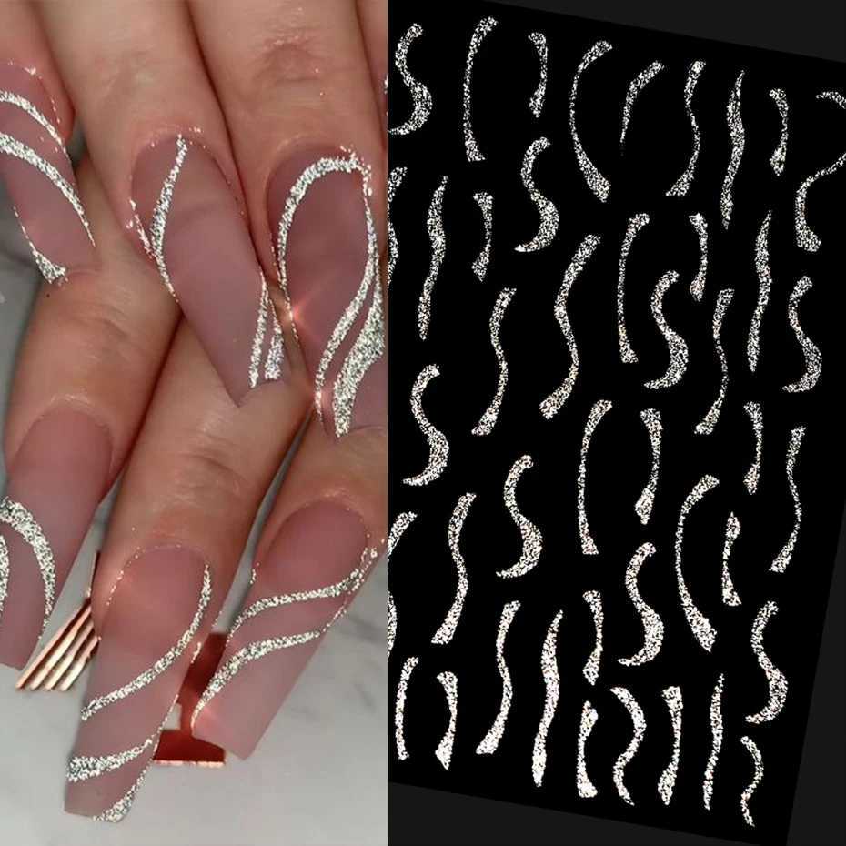 French 3D Nail Decals Stickers Stripe Line French Tips Transfer Nail Art Manicure Decoration Sliver Reflective Glitter StickersXJ250120