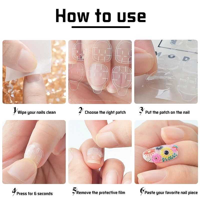 10Sheets False Nail Glue Sticker DIY Fake Nails Tips Double Side Clear Jelly Gel Sticker Tape Glue Press On Nails Manicure ToolsXJ250120