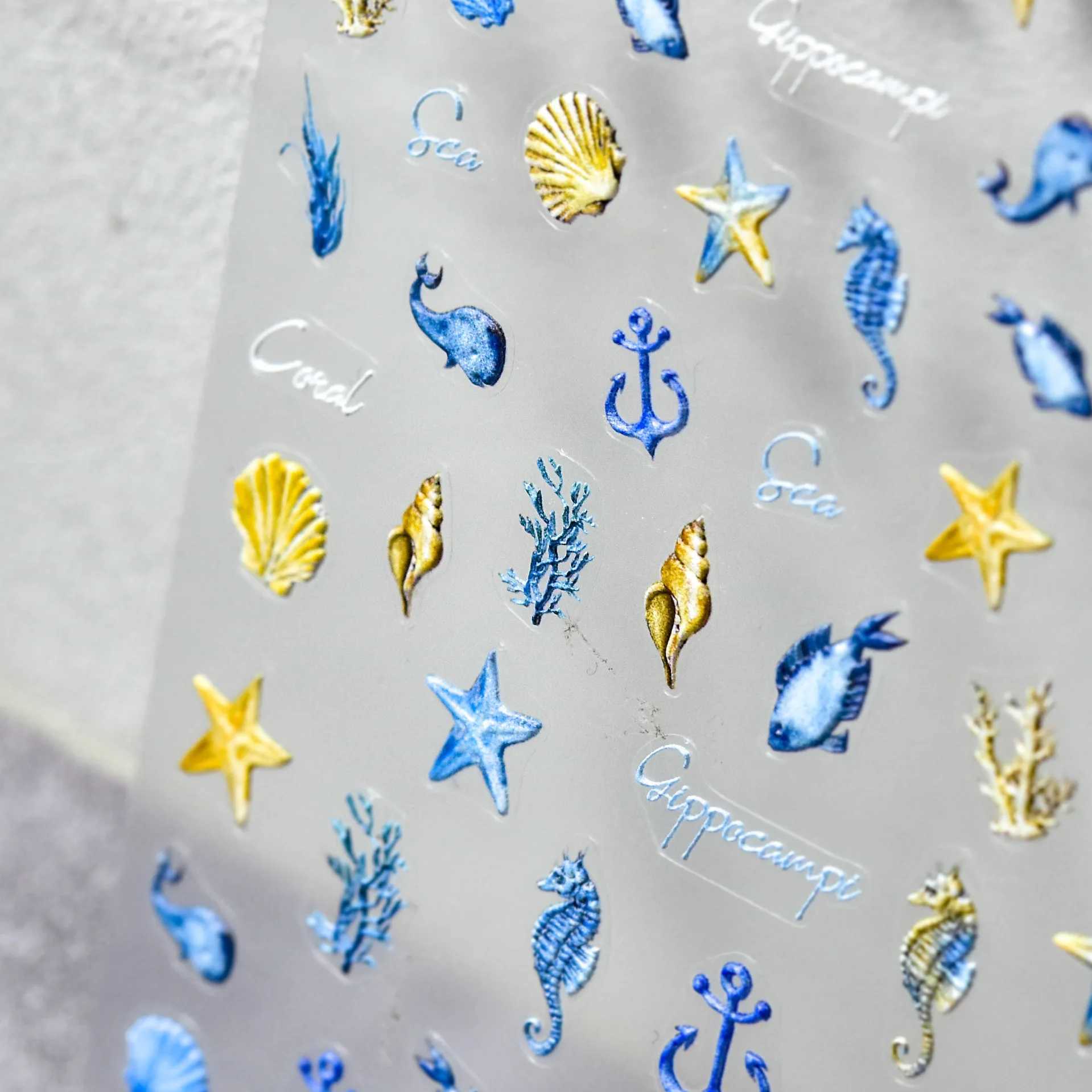 1pcs Ocean Nail Art Stickers 5D Summer Starfish Seashell Nail Decals Decoration Parts Y2K Embossed Nail Supplies Manicure SliderXJ250120