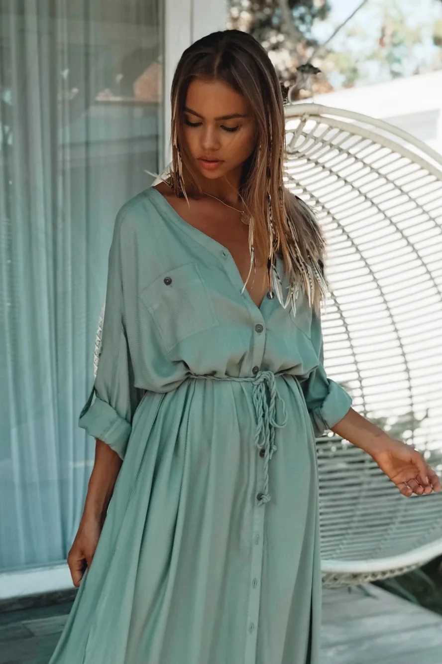 2024 New Boho Cover Up Womens Casual Kaftan Plus Size Beach Outfits Dr Batwing Sleeve Bathing Pareo Sarong Beachwear Plage W250120