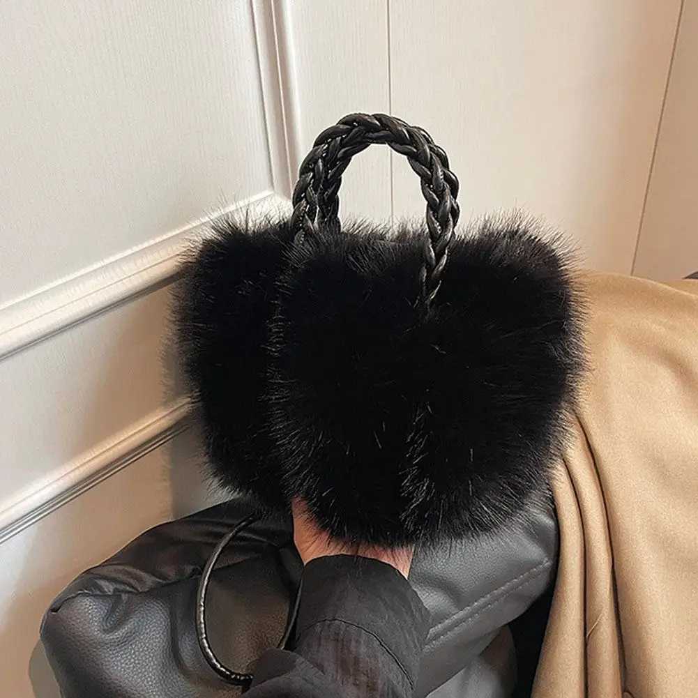 Cute Pumpkin Bag Faux Fur Tote Bag Womens Bucket Plush Luxury Design Ladies Handbags Soft Winter Crossbody Shoulder BagsXJ250121