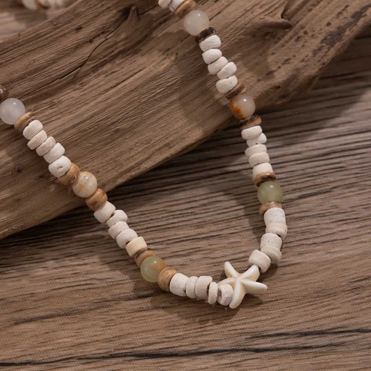 KunJoe Summer Coconut-husk Wood Beads Starfish Choker Necklace for Men Bohemian Natural Stone Clavicle Chain Male Street JewelryXJ250121