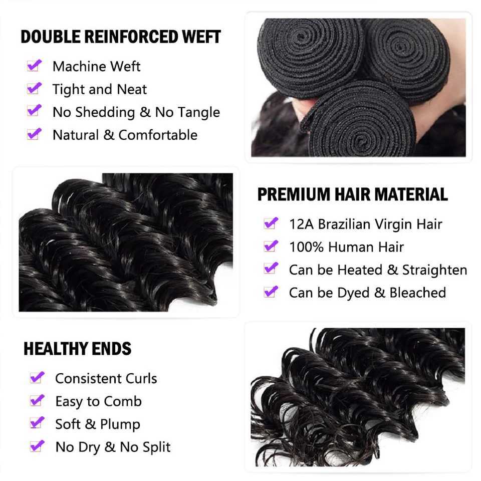 Curly Human Hair Bundles With Frontal Brazilian Deep Wave Bundles With Frontal Human Hair Weave Extensions 3 Bundles Remy HairXJ250120