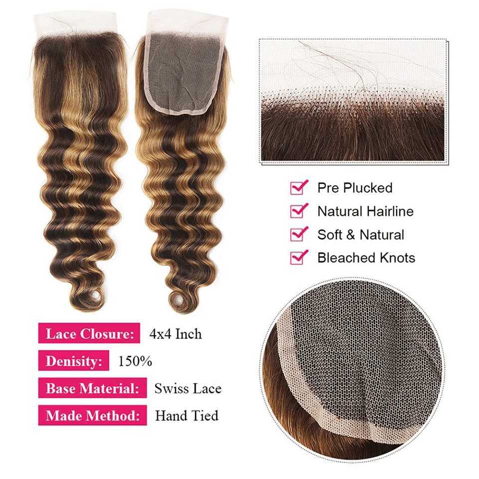 4/27 Loose Deep Wave Bundles With Clo Highlight Deep Wave Human Hair With 4x4 Clo Remy Hair ExtensionsXJ250120