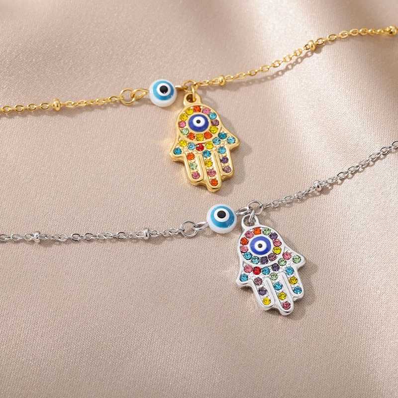 Zircon Fatima Hamsa Hand Evil Eye Anklets For Women Stainl Steel Adjustable Chain Anklet Bracelet SummerLeg Foot Jewelry GiftXJ250121