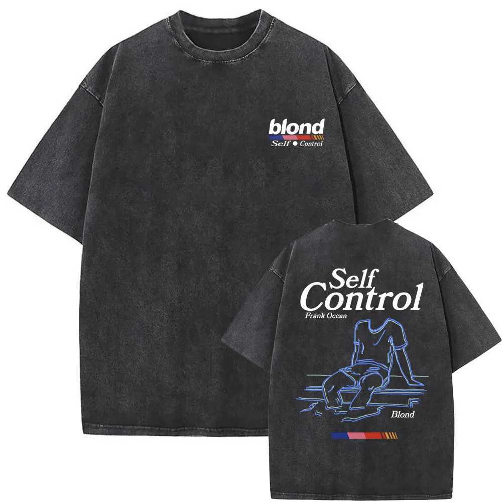 Washed Vintage Frank Hip Hop Tshirt Ocean Oversized T-shirts Blond Self Control T Shirt Short Sleeve Mens Fashion Streetwear X250329