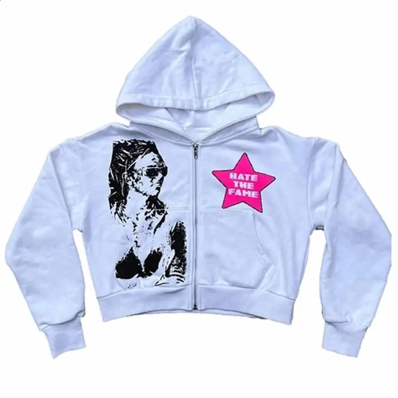Star Print Oversized Long Sleeved Sports Hoodie Street Hiphop Harajuku Fashion Zippered Top Drawstring Pants Y2k Clothing 250122