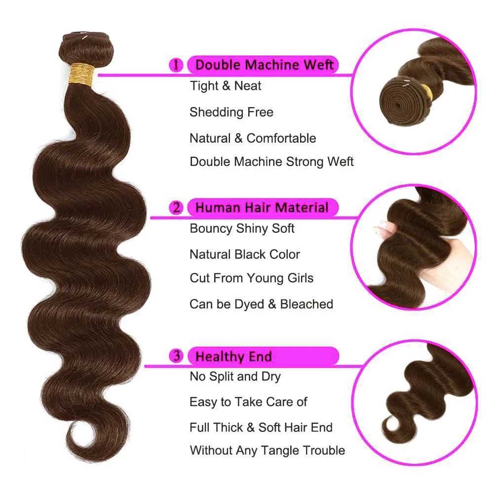 Chocolate Brown Body Wave Bundles With 13x4 Frontal Color #4 Remy Human Hair Extension 2/3/4 Bundles with Lace Frontal for WomenXJ250120