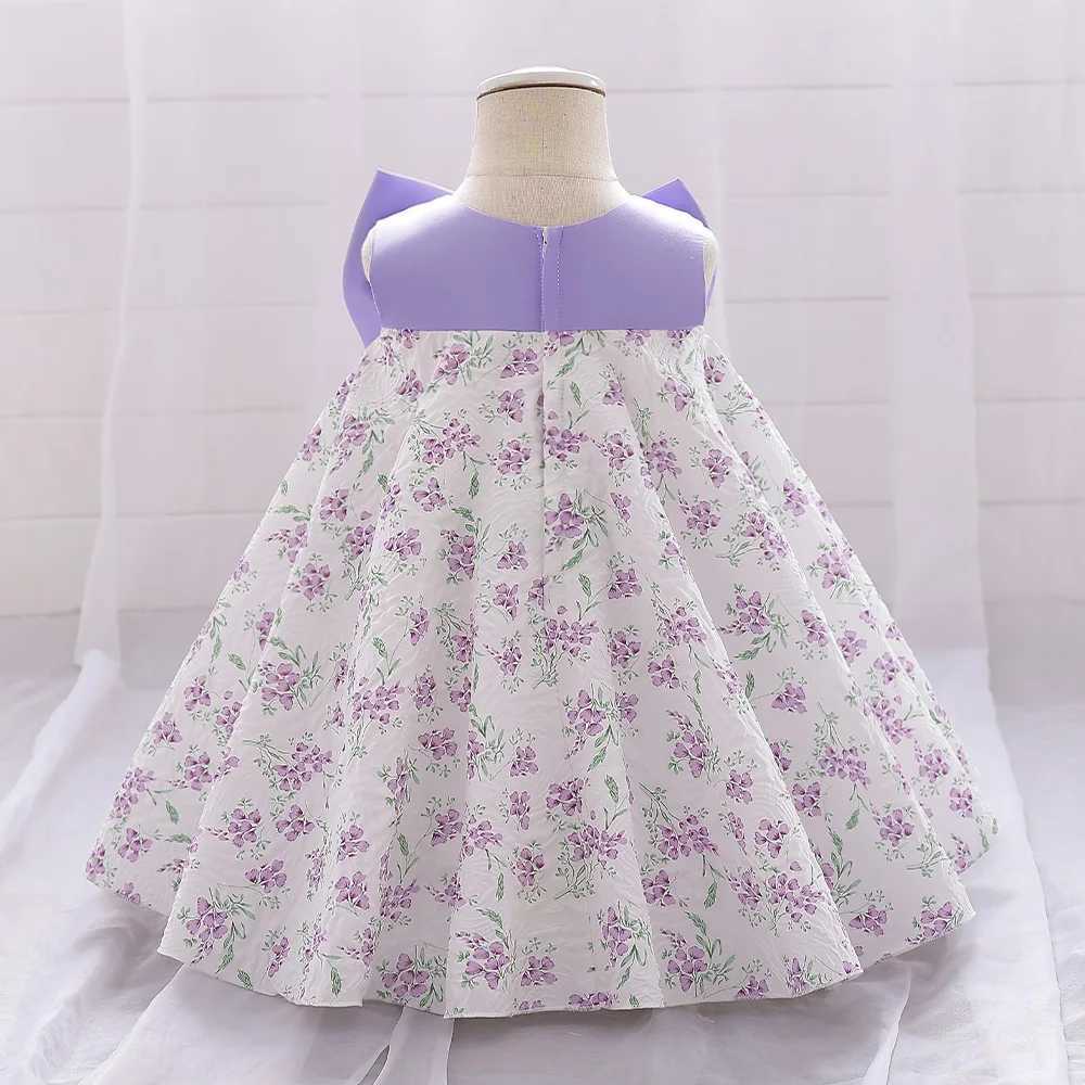 Floral chiffon bow newborn baby dress first birthday party baptism party costume 9 12 month old childrens fluffy costume Visco Duo Beibei X250203