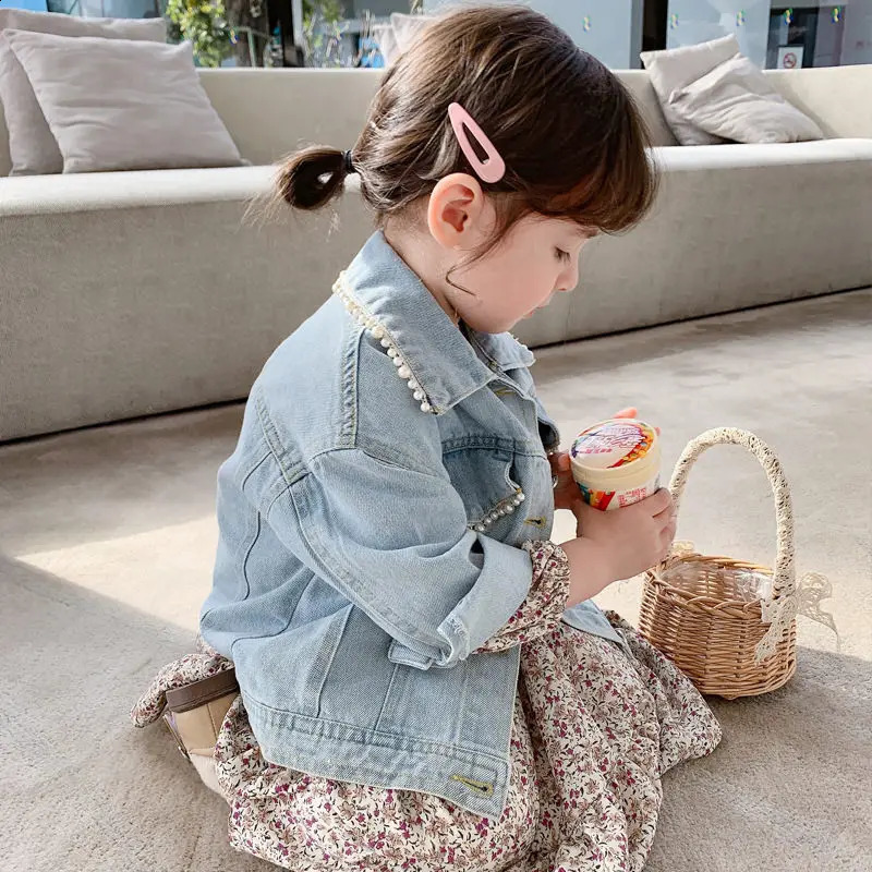 LOVE DD MM Girls Jackets Children Clothing Princess Pocket Pearl Denim Baby Outerwear Coat Kids Clothes Costumes 3-8 Years 250121a