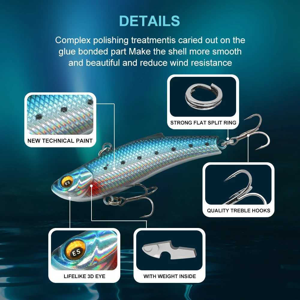 ESFISHING bulk 4pcs Hard Bait DEFO VIB 70mm15g Pike Winter Ice Fishing Lure Tackle Sinking Icsa Artificial WobblersXJ250122