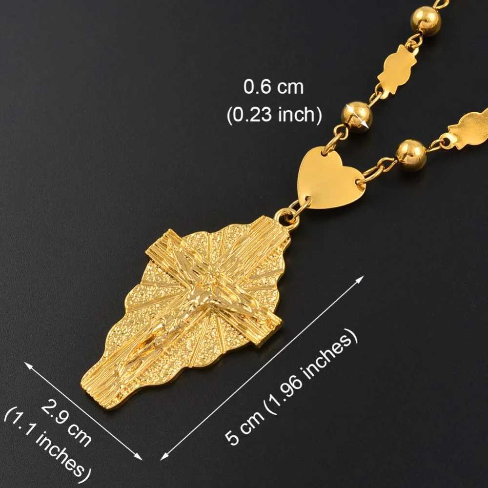 Anniyo Gold Color Cross Pendant Ball Beads Chain Necklaces Men Women Hawaii Micronesia Chuuk Marshall Jewelry Crosses #192306XJ250121