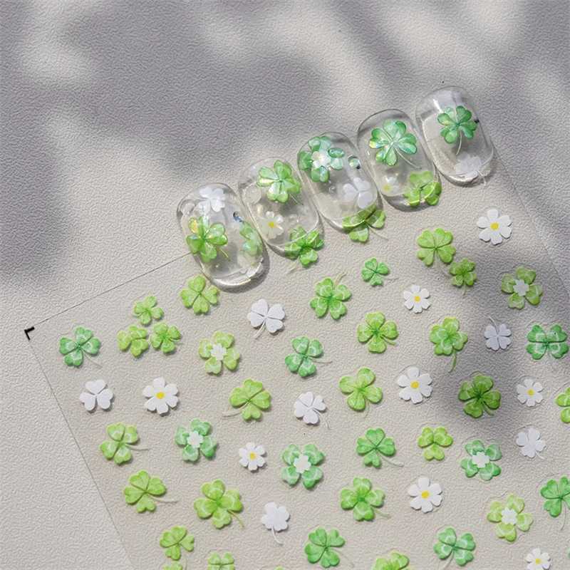 1 Pack 5D Green Four Leaf Clover Nail Art Stickers Summer High Quality Colorful Jelly Flower Aurora Nail Art Decorative StickersXJ250120