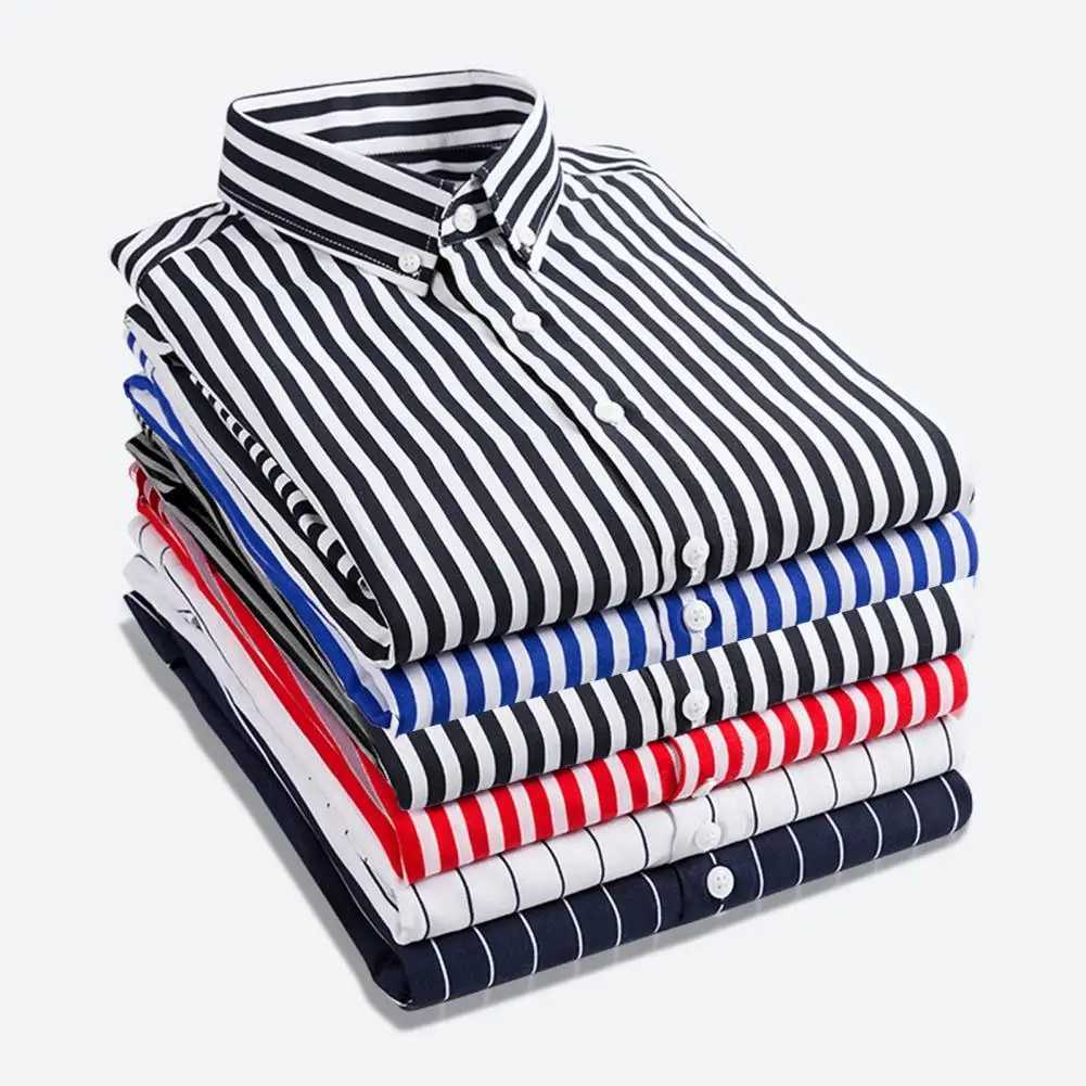 Slim Fit Striped Shirt Men Business Shirt Formal Business Style Mens Striped Cardigan with Turn-down Collar Slim Fit for MidXJ250121