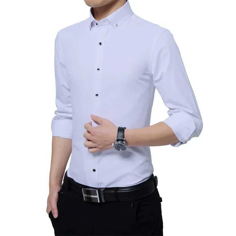Quality Luxury Mens Diamond Button Solid Dress Shirt Casual Standard-fit Comfortable Soft Long Sleeve Shirt Men ClothingXJ250121