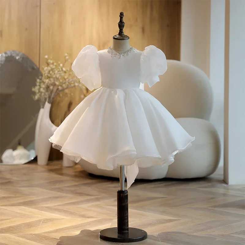 Infant Baby Girls 1st Year Birthday Dresses White Christening Gowns Beads Baby Baptism Clothes Lace Tutu Big Bow Princess Gown X250203
