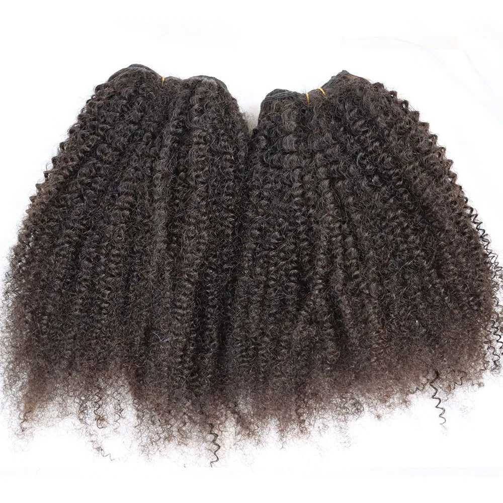 Afro Kinky Curly Virgin Human Hair Bundles with Frontal Natural Color Curly Brazilian Hair Weft with Lace Clo Full HeadXJ250120