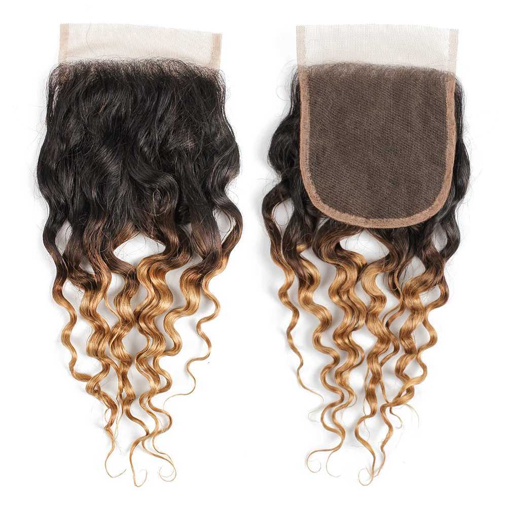 1B 27 Honey Blonde Water Wave 4x4 Lace Clo 100% Human Hair With Swiss Lace Indian Remy Hair Free Part Clo For WigsXJ250120