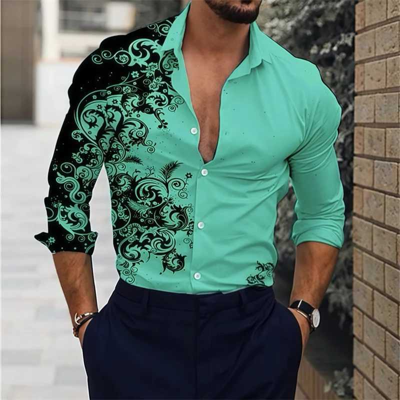15 color new mens shirt lapel long -sleeved casual shirt 3D printing high -definition pattern comfortable fabric oversized sizeXJ250121
