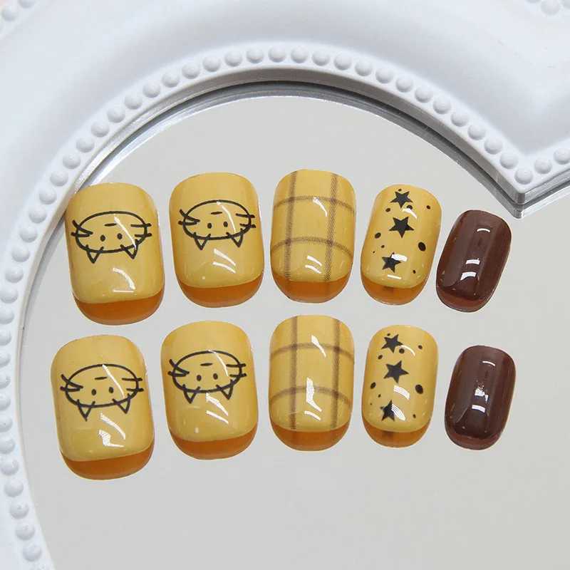 Vintage Check 24 Pcs Press on Nails Pink Gradient Fake Nails Glossy Artificial Finger Manicure Reusable False Nails for WomenW250120