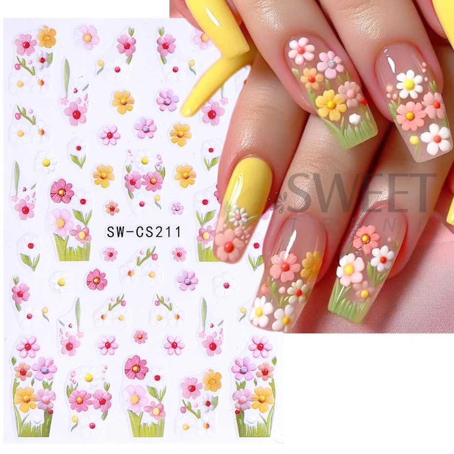 3D Flower Nail Art Stickers Insect Ladybug Bee Butterfly Rose Lavender Tulip Petals Leaves DIY Spring Summer Manicure DecorationXJ250120