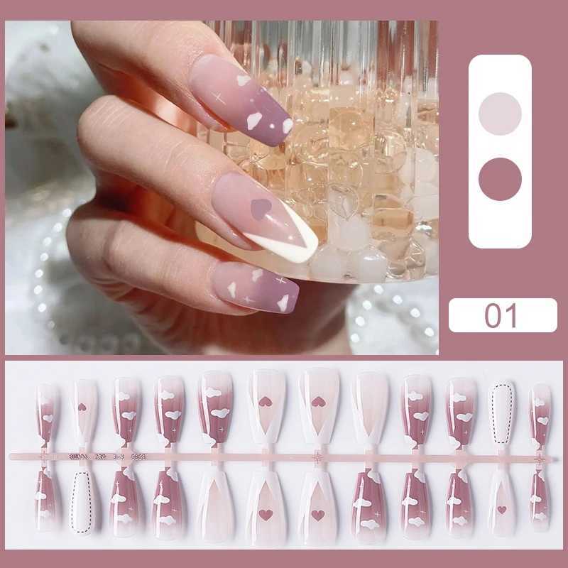 24pcs 20pcs French fake nails coffin ballet fake nails fully finished fake nail patches girls can wear and press fake nailsW250120