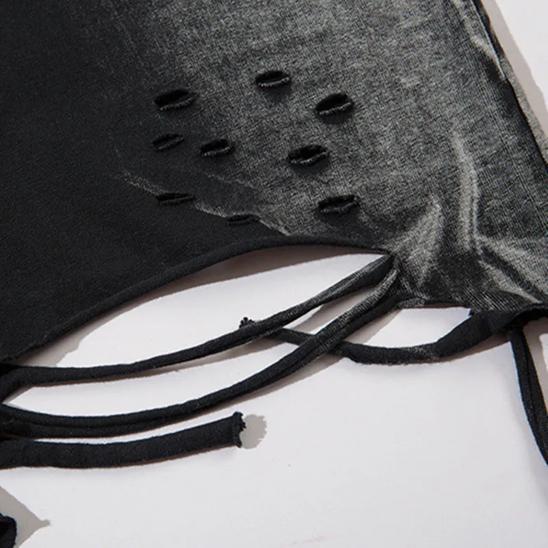 2024 Summer Tie-dye Ripped Hole Hip Hop Punk Rock Short Sleeve T Shirt Men Women High Street Casual Vintage Tees Tops 250109