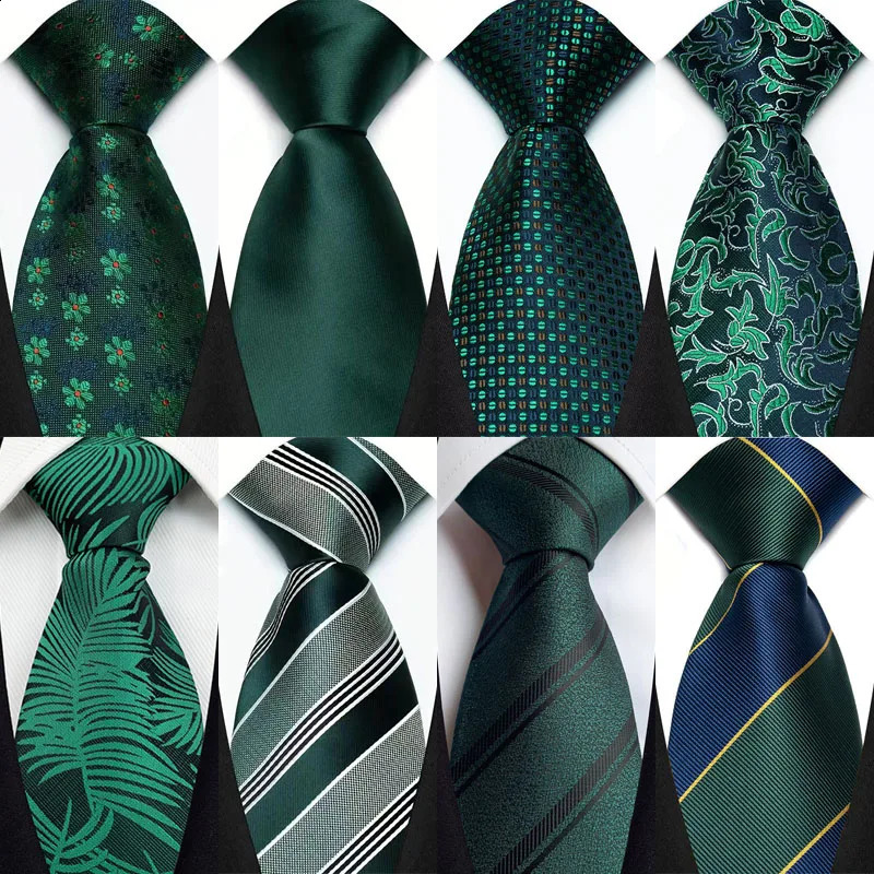 8CM Mens Necktie Green Color Stripes Floral Solid Ties For Man Groom Jacquard Woven Neck Tie Business Wedding Party 250114