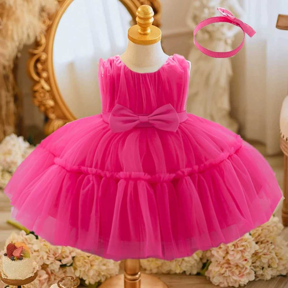 Baby pleated girl princess dress baby white 1st birthday Baptist dress toddler bow party wedding ball dress baby costume X250203