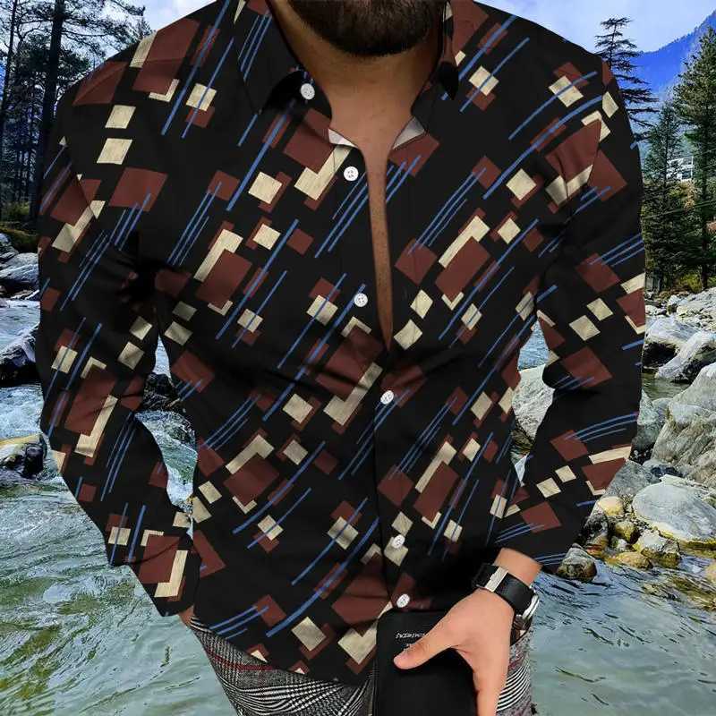 Autumn and Winter Mens Single Breasted Lapel Long Shirt Daily 3D Printing Luxury Retro Pattern Casual Button Cardigan ShirtXJ250121