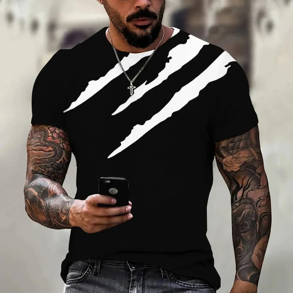 Mens Tshirt Trendy n Black And White Color Art 3D Printed Oversized Round Neck Tops Loose Casual Simple Style T Shirt 250120