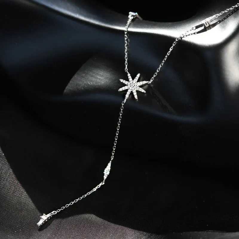 Personality 925 Sterling Silver Glitter Diamond Sun Flower Necklace Simple Star Pendant Clavicle Chain Female Exquisite JewelryXJ250114