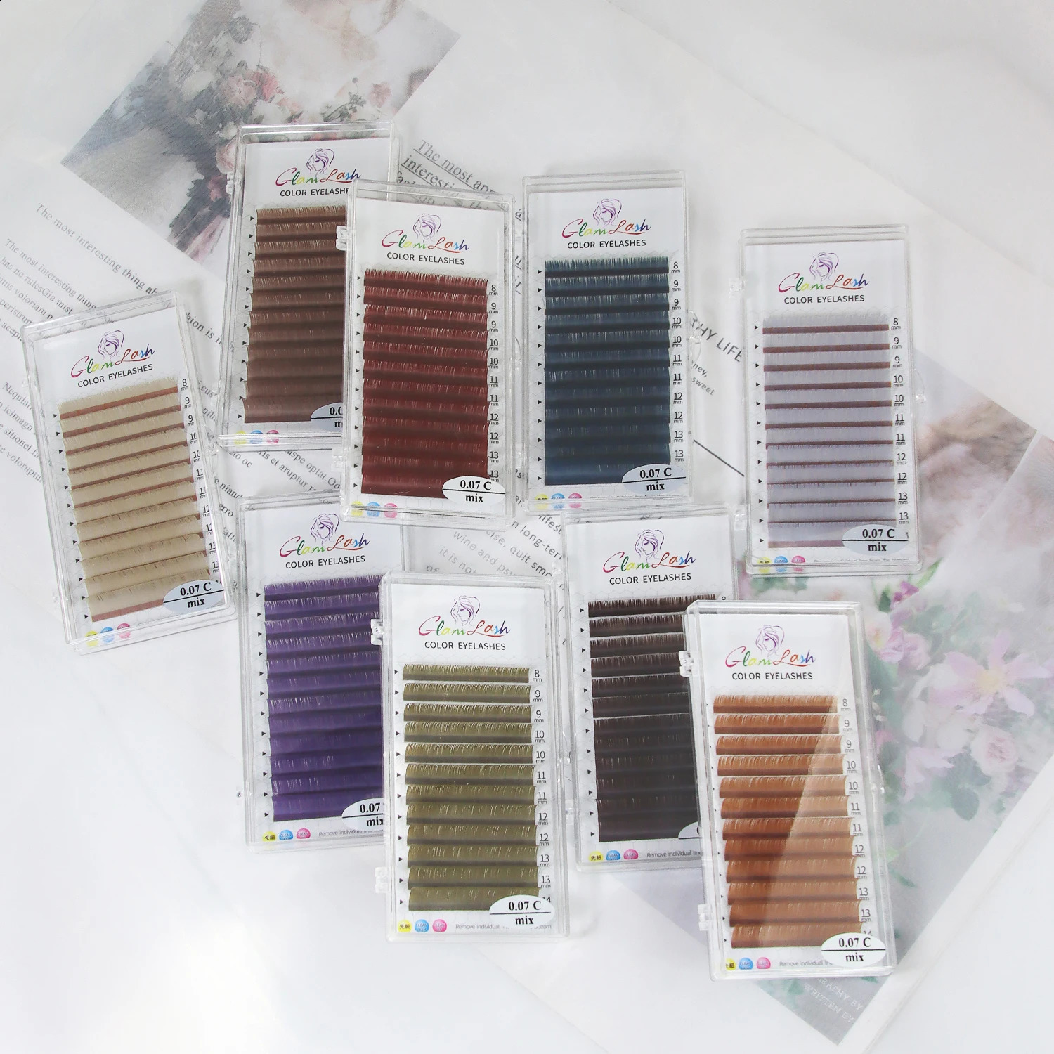GLAMLASH Classic Morandi Grey Colored Lashes Individual Natural False Colorful Eyelash Extension 250110
