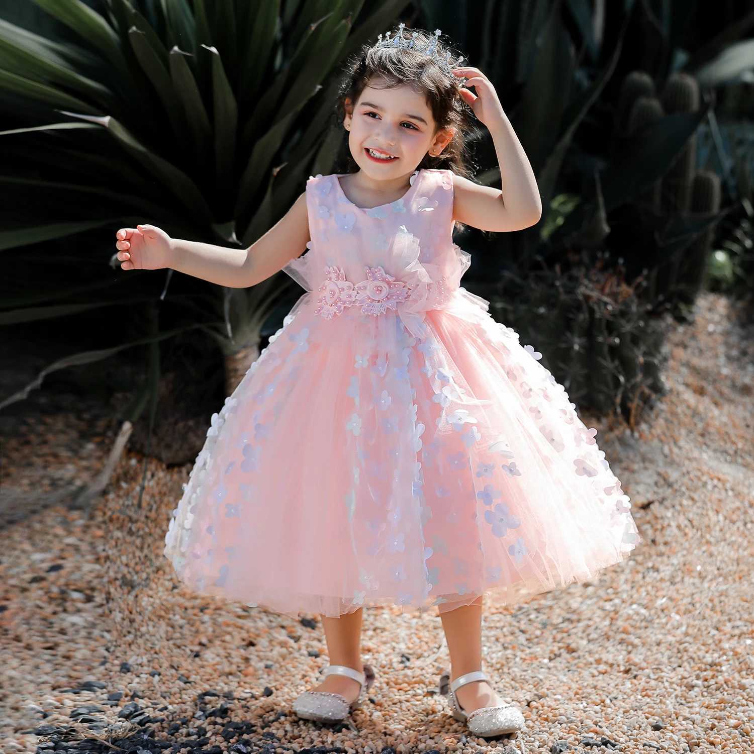 Summer Flower White Wedding Baby Girls Dresses Toddler Newborn Baptism 1st Birthday Bow Lace Princess Dress Party Child Clothes X250203