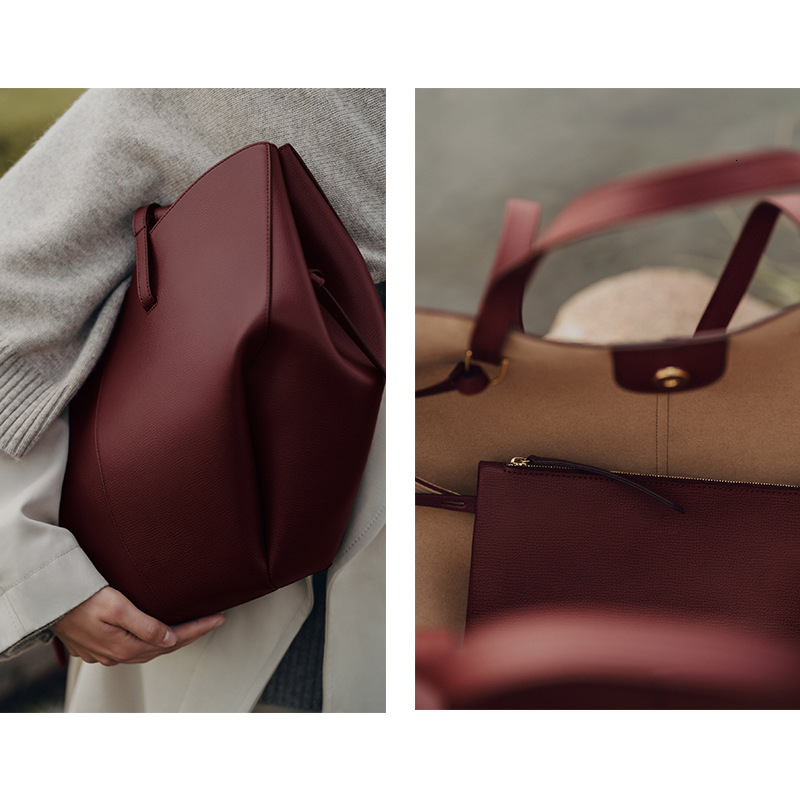 Genuine leather POEIVE high-quality large capacity shopping one shoulder tote, wing shaped women's bag, pleated bag