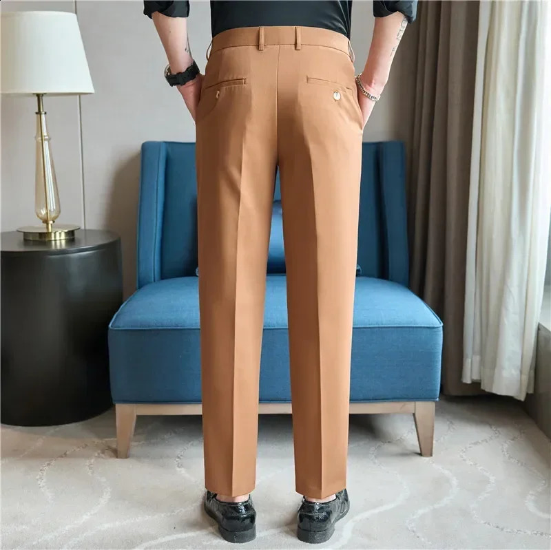 Men Pinstripe Suit Pants Hombre Pantalones 2024 Autumn Stretch Slim Formal Trousers for Men Casual Dress Pants Men Clothing 250122