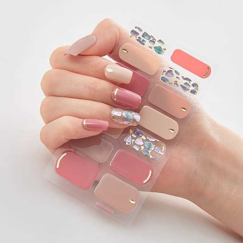 Semi Cured Gel Nails Art Stickers Fashion Solid Color Manicure Decal UV LED Lamp Need Gel Nail Decals Nail Sticker DecorationXJ250120