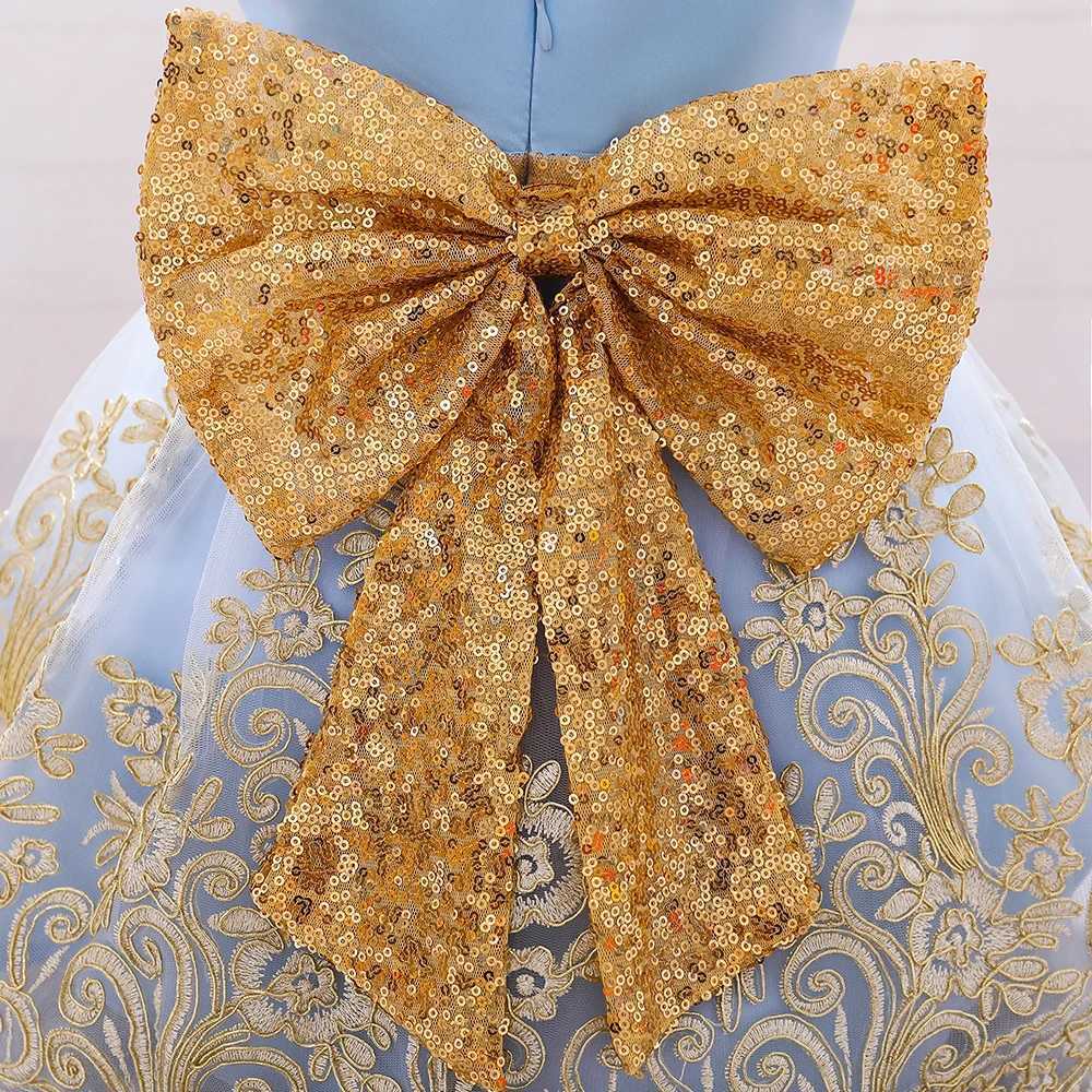 Vintage Girls Big Bow Wedding Bridesmaid Party Dress Kids Flower Embroidery Fashion Dresses Young Girl V-neck Clothes New Wear X250203