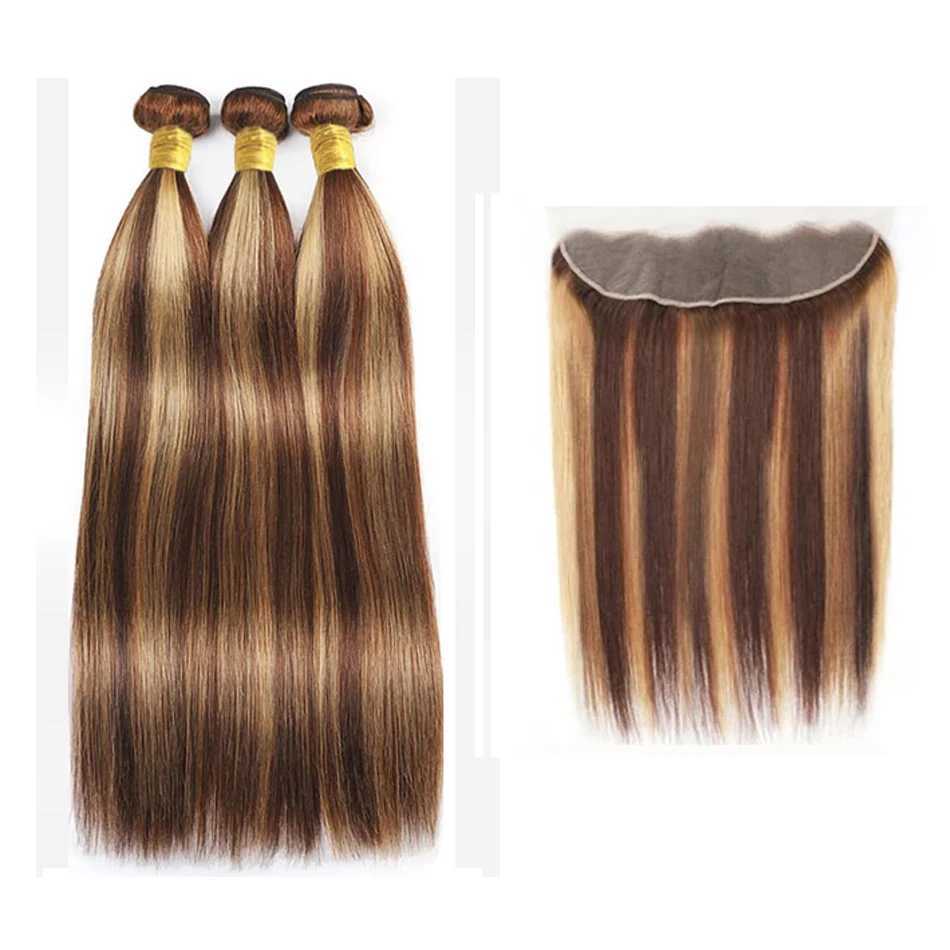 Straight Highlight Bundles with Clo Human Hair Honey Blonde Highlight 3 Bundles with 13x4 Lace Clo Brazilian Virgin HairXJ250120