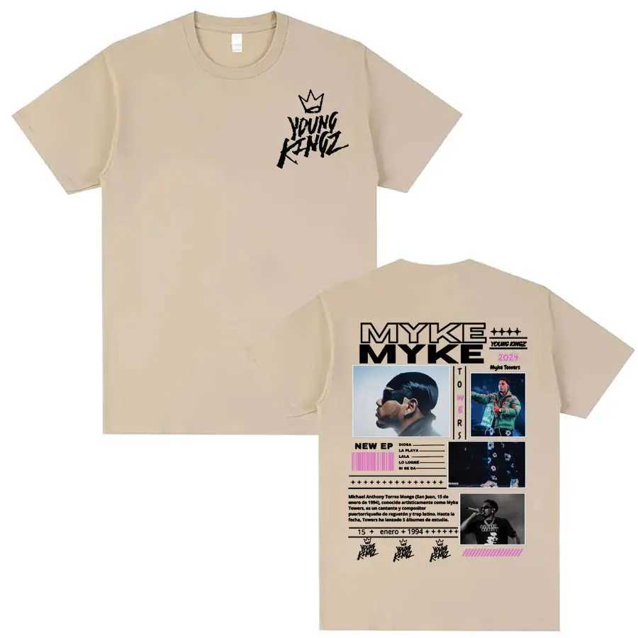 Rap singer Myke Towers Young Kingz tour Merch T-shirt mens fashion retro hip-hop T-shirt casual short sleeved cotton T-shirt X250203